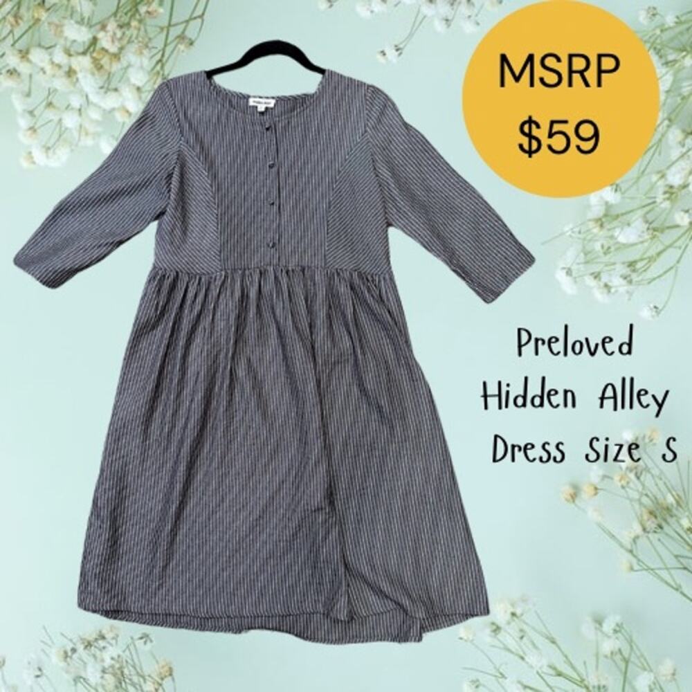 Hidden Alley Striped Midi Dress Gray White Linen Look Size S